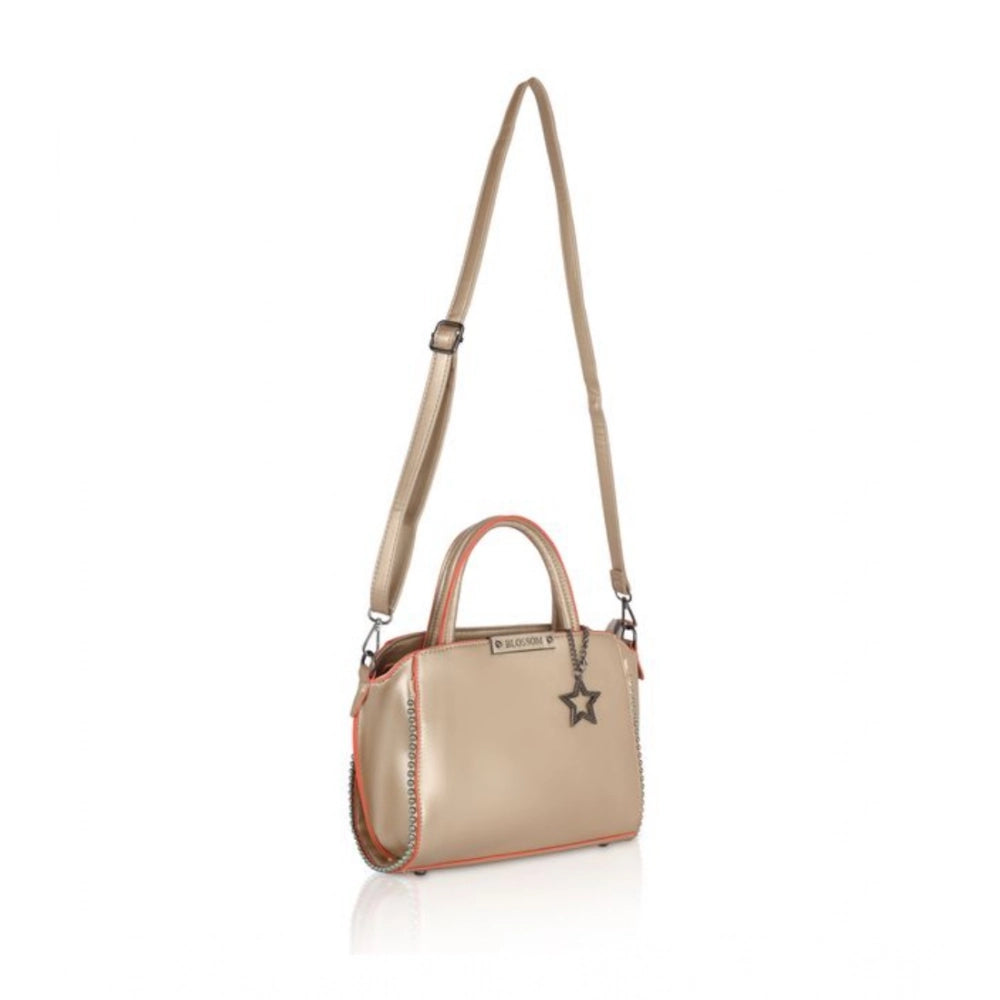 Women’s Faux Leather Handbag – Metal Beads Accent, Gold