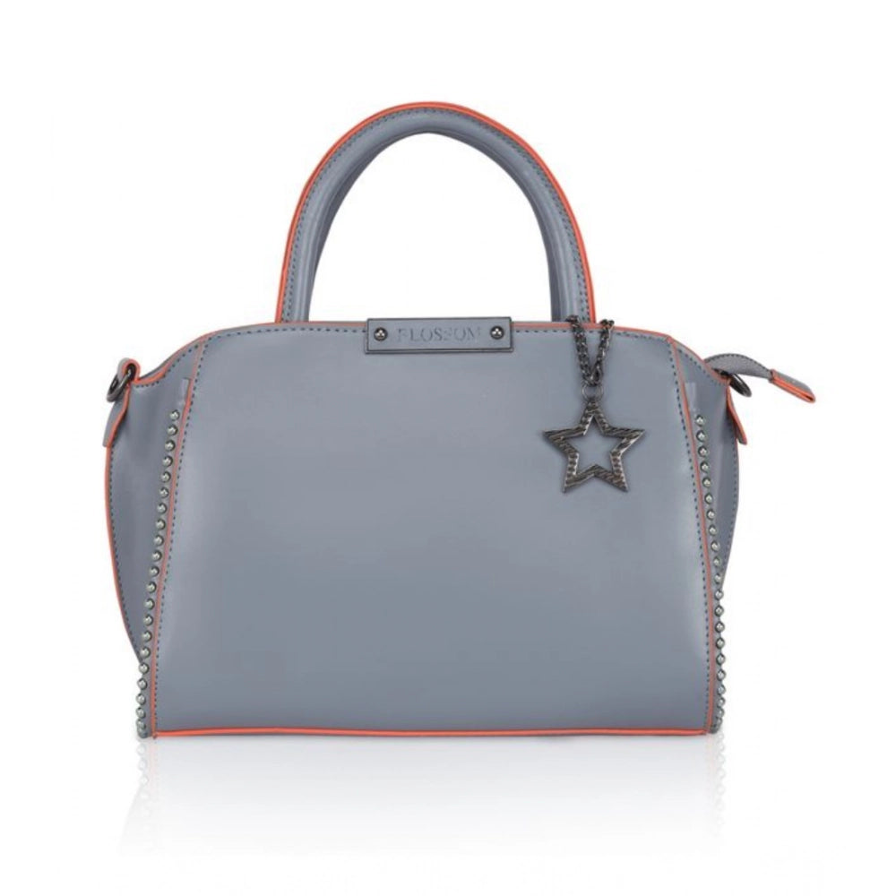 Women’s Faux Leather Handbag – Metal Beads Accent, Grey