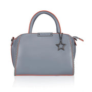 Women’s Faux Leather Handbag – Metal Beads Accent, Grey