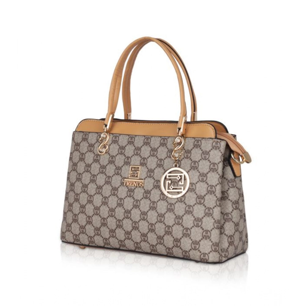 Women’s Faux Leather Printed Handbag – Camel Color