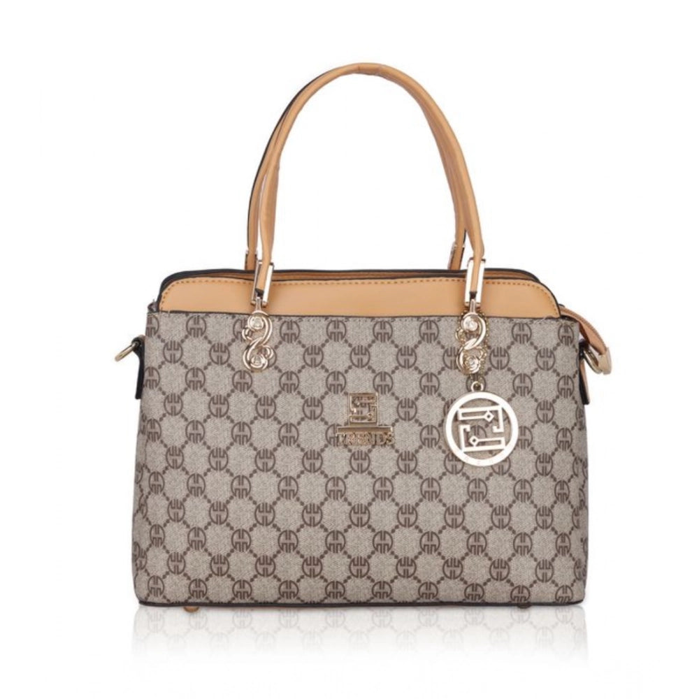 Women’s Faux Leather Printed Handbag – Camel Color