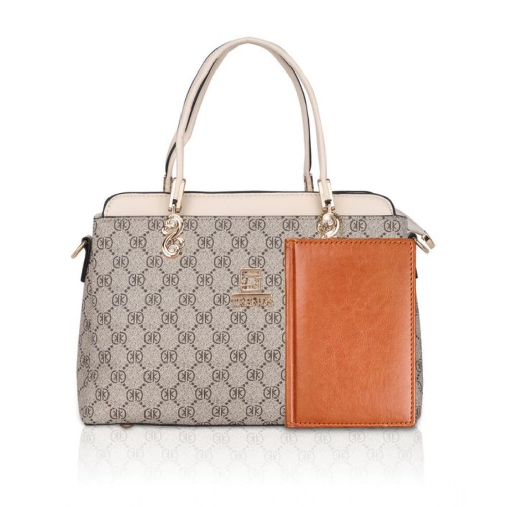 Women’s Faux Leather Printed Handbag – Beige Color