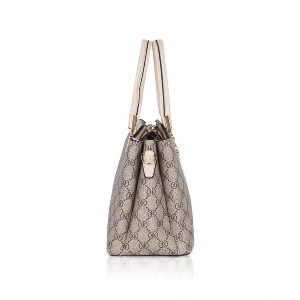 Women’s Faux Leather Printed Handbag – Beige Color