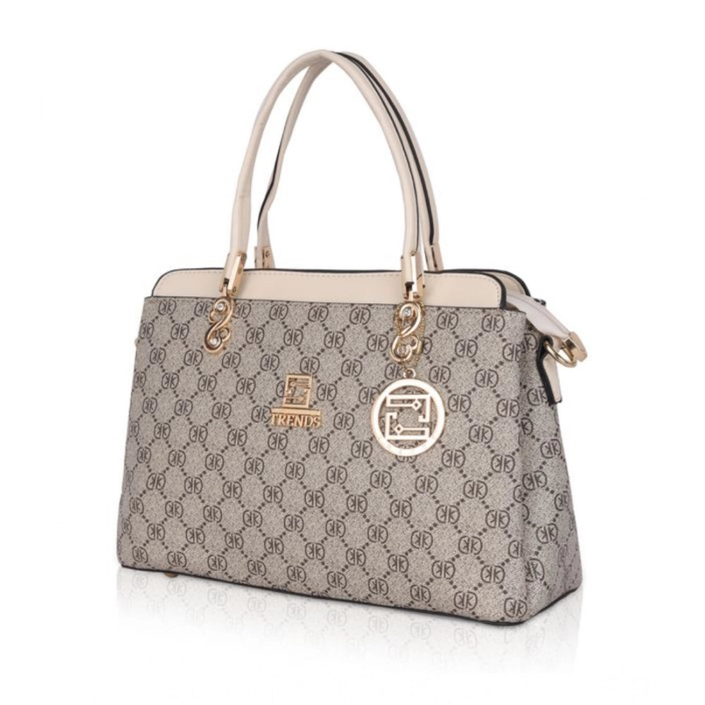 Women’s Faux Leather Printed Handbag – Beige Color