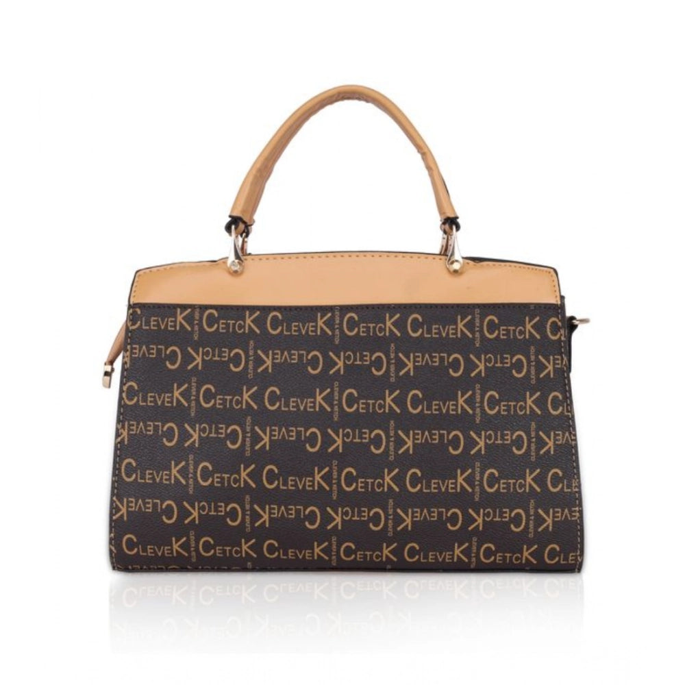Women’s Faux Leather Printed Handbag – Camel Color