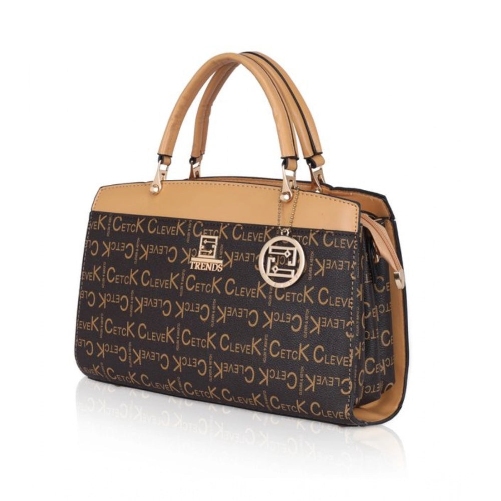 Women’s Faux Leather Printed Handbag – Camel Color