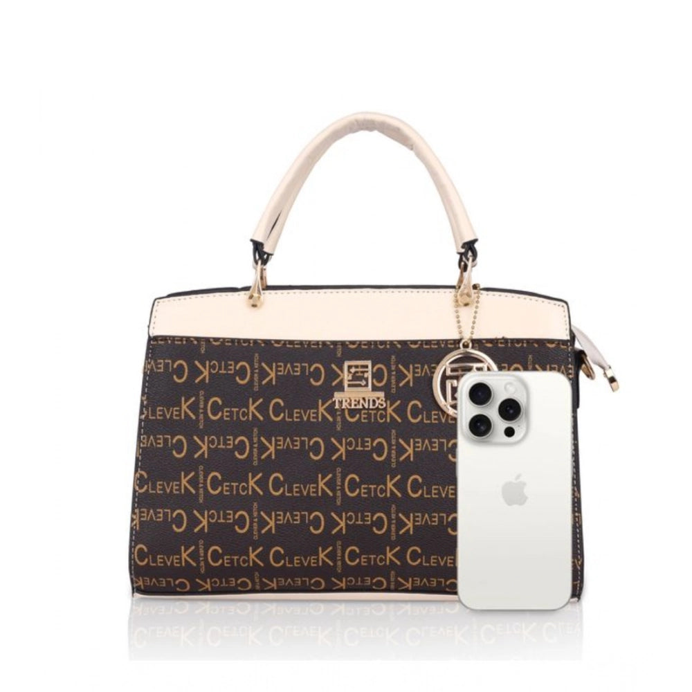 Women’s Faux Leather Printed Handbag – Beige Color