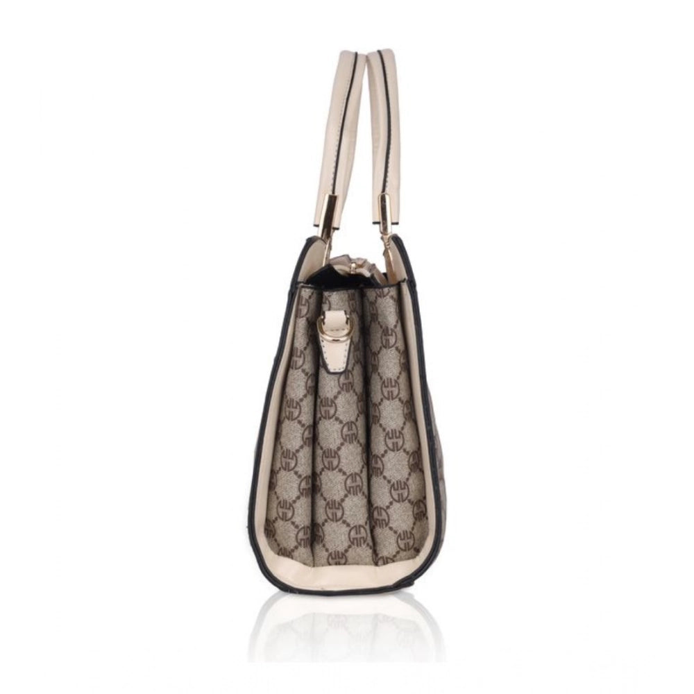 Women’s Faux Leather Printed Handbag – Beige Color