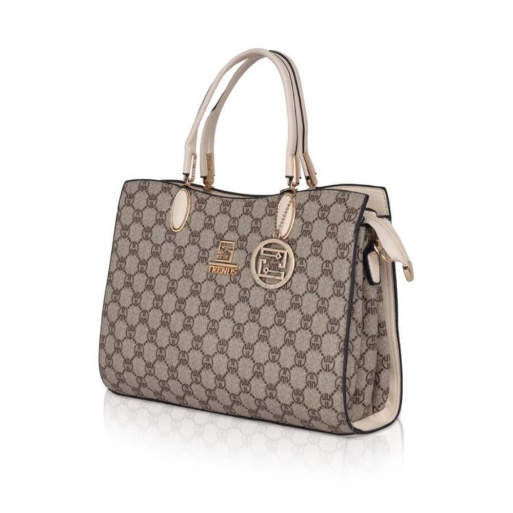 Women’s Faux Leather Printed Handbag – Beige Color