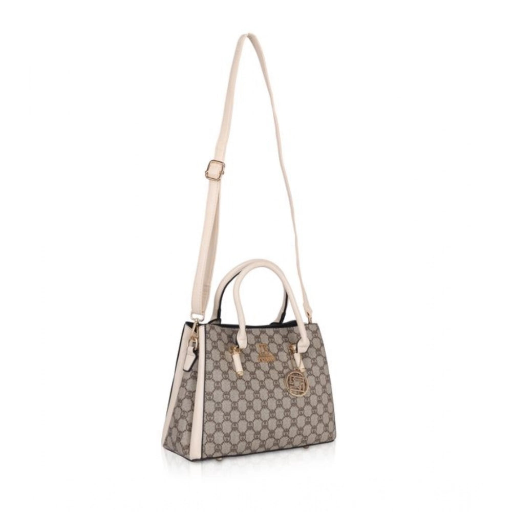 Women’s Faux Leather Printed Handbag – Beige Color