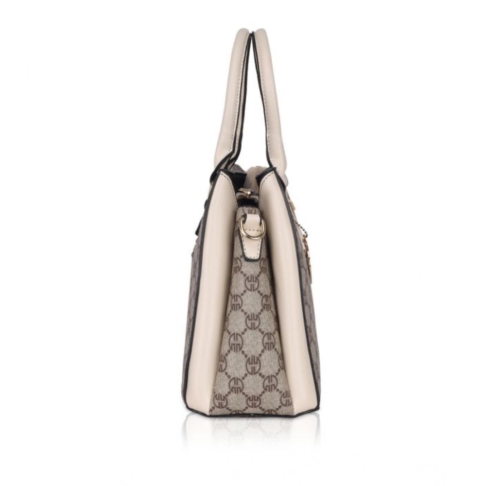 Women’s Faux Leather Printed Handbag – Beige Color