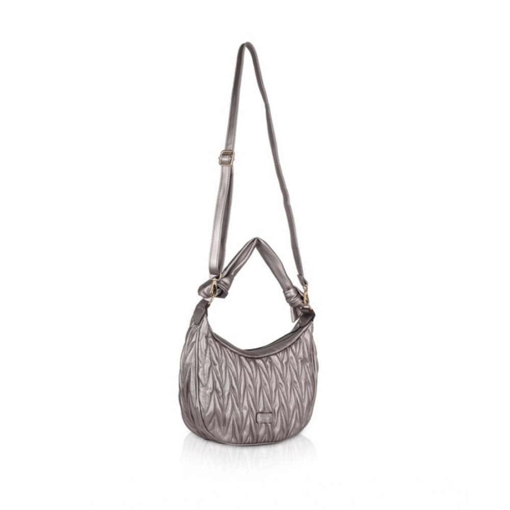Women’s Faux Leather Textured Handbag – Silver Grey