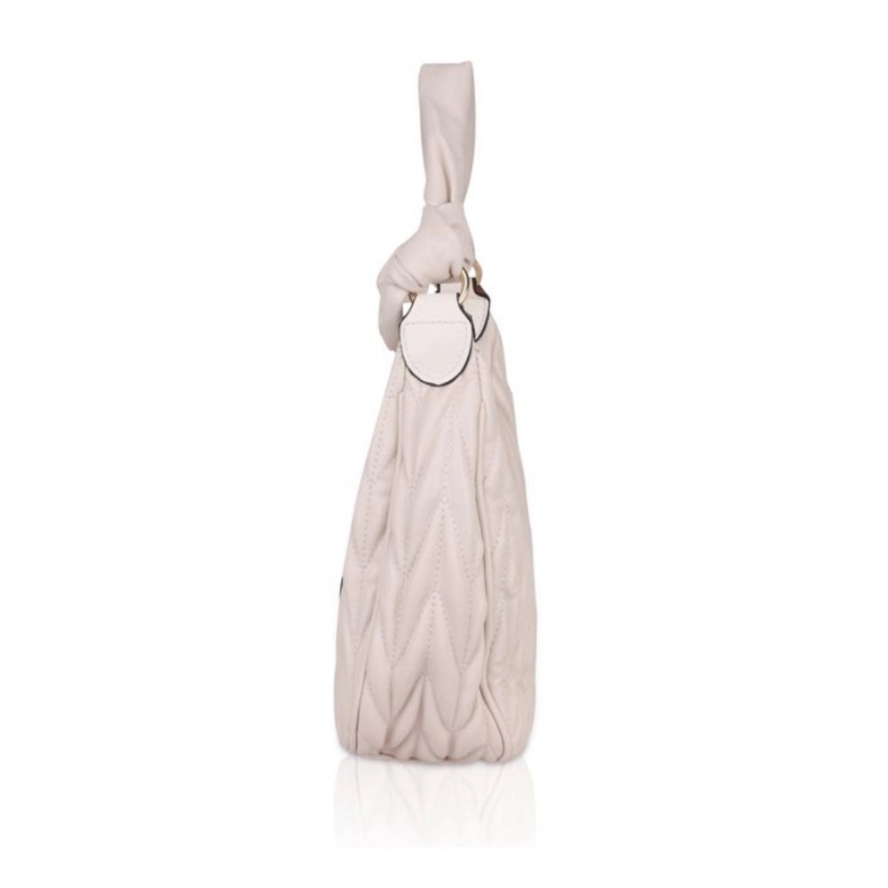 Women’s Faux Leather Textured Handbag – Beige White