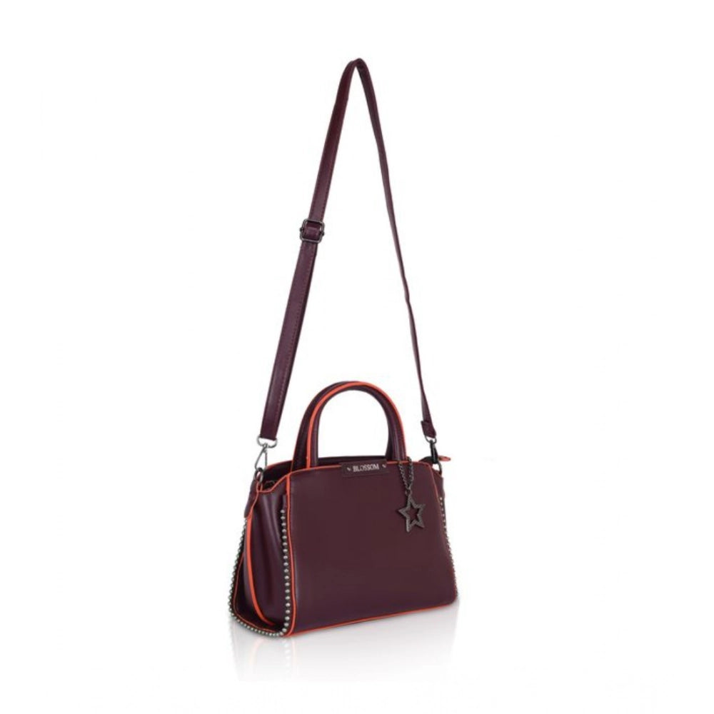 Generic Women's Faux Leather Women’s Faux Leather Handbag – Metal Beads Accent, Wine Red Beads Handbag (Wine Red)