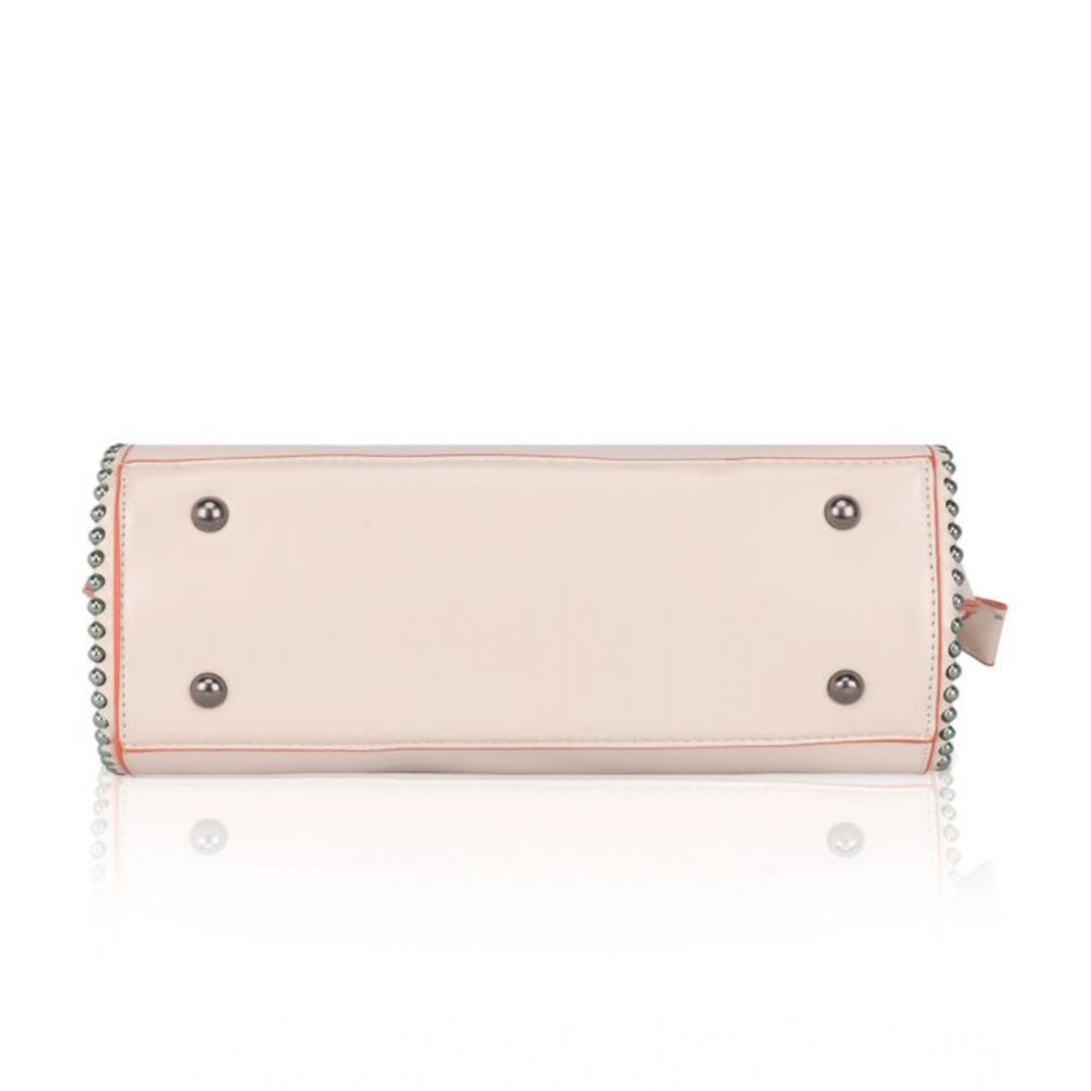 Women’s Faux Leather Handbag – Metal Beads Accent, Pink
