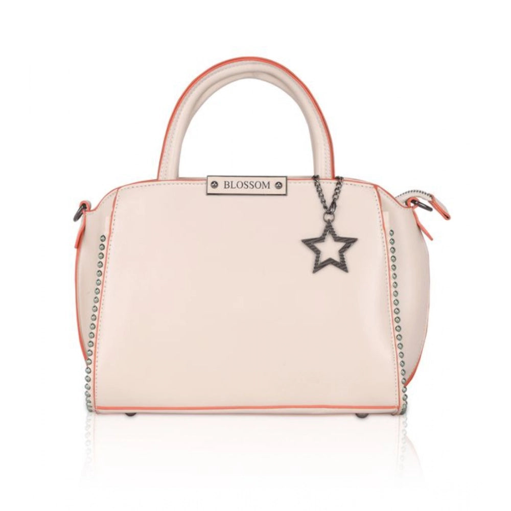 Women’s Faux Leather Handbag – Metal Beads Accent, Pink