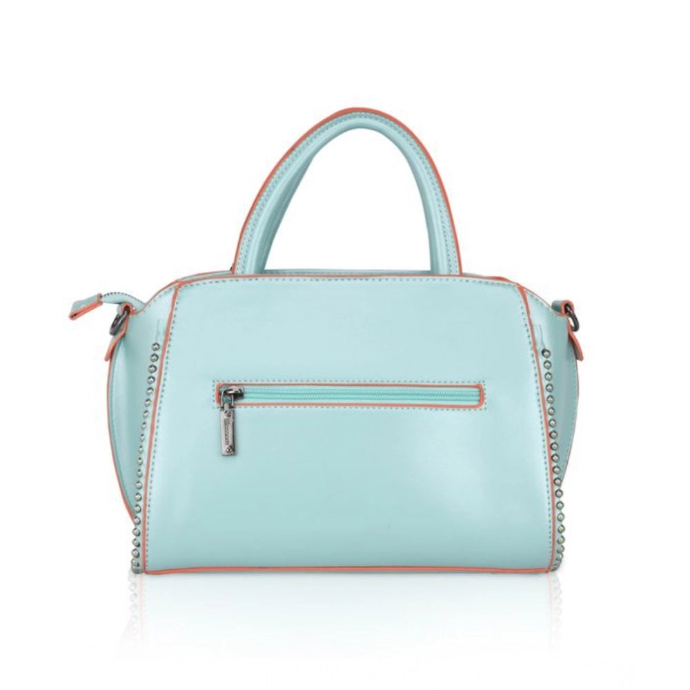 Women’s Faux Leather Handbag – Metal Beads Accent, Green