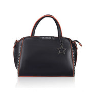 Women’s Faux Leather Handbag – Metal Beads Accent, Black