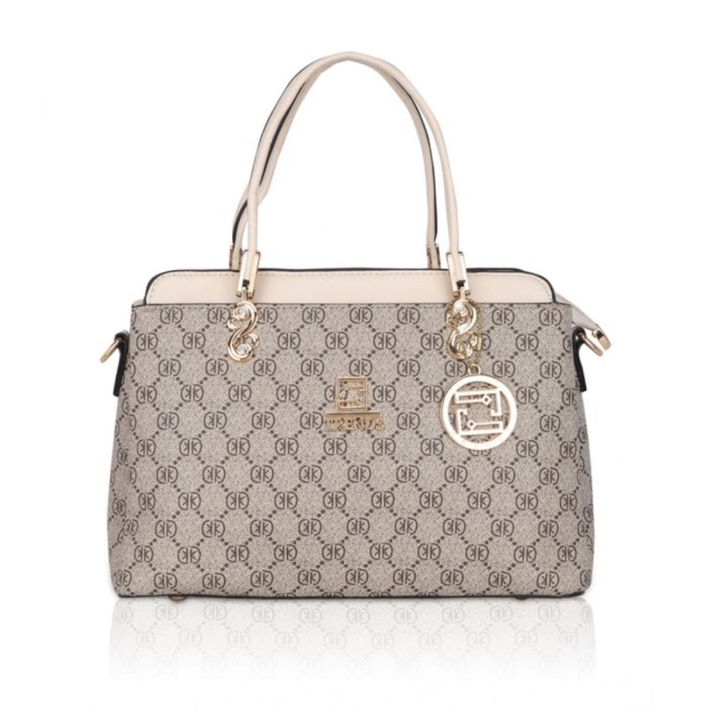 Women’s Faux Leather Printed Handbag – Beige Color