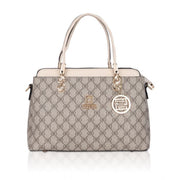 Women’s Faux Leather Printed Handbag – Beige Color