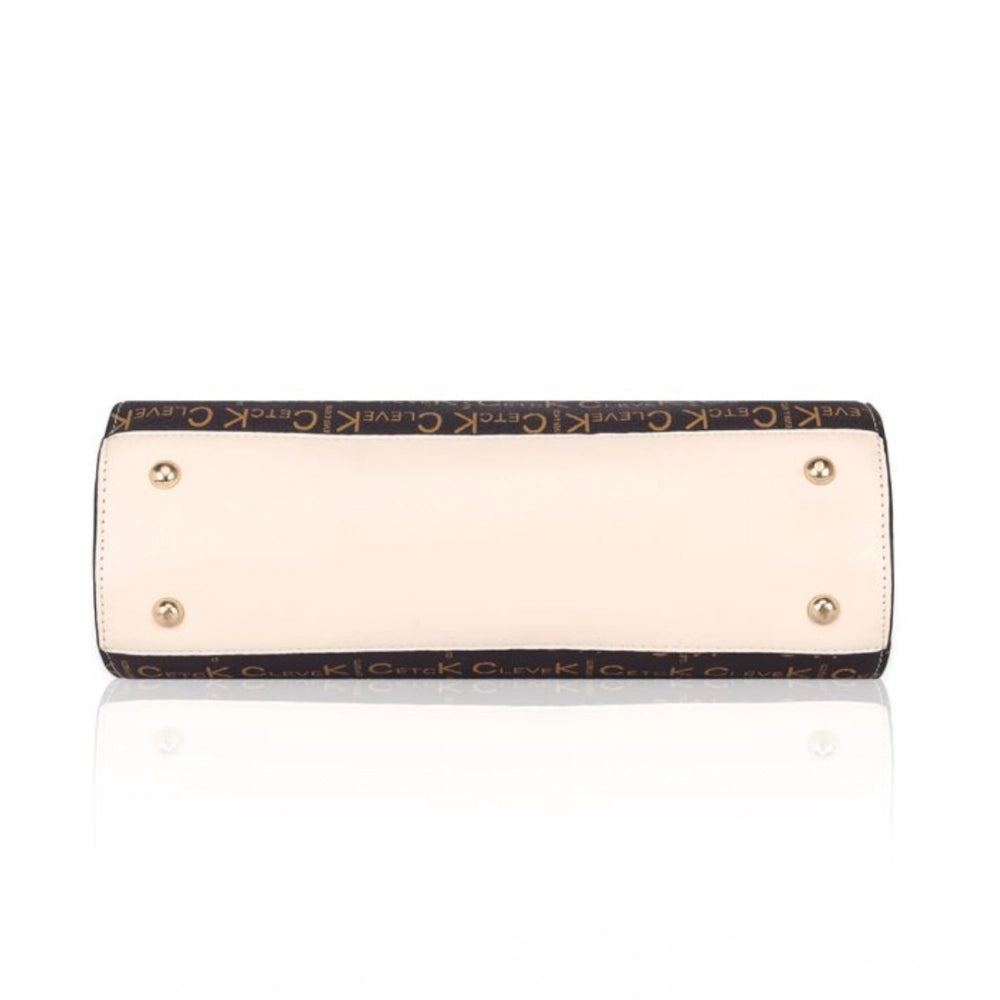 Women’s Faux Leather Printed Handbag – Beige Color
