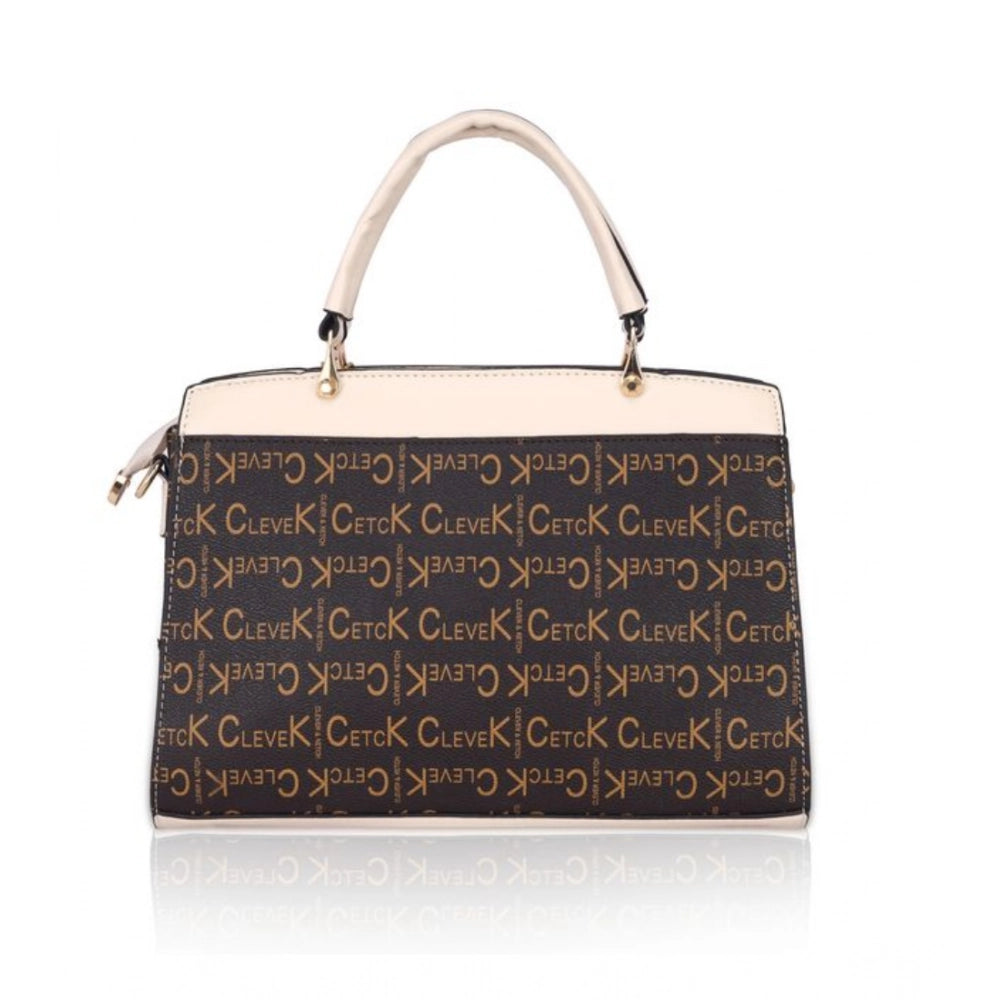 Women’s Faux Leather Printed Handbag – Beige Color