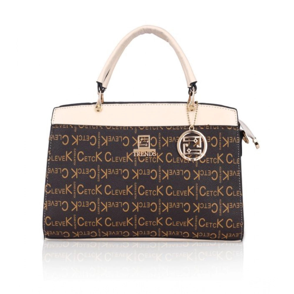 Women’s Faux Leather Printed Handbag – Beige Color