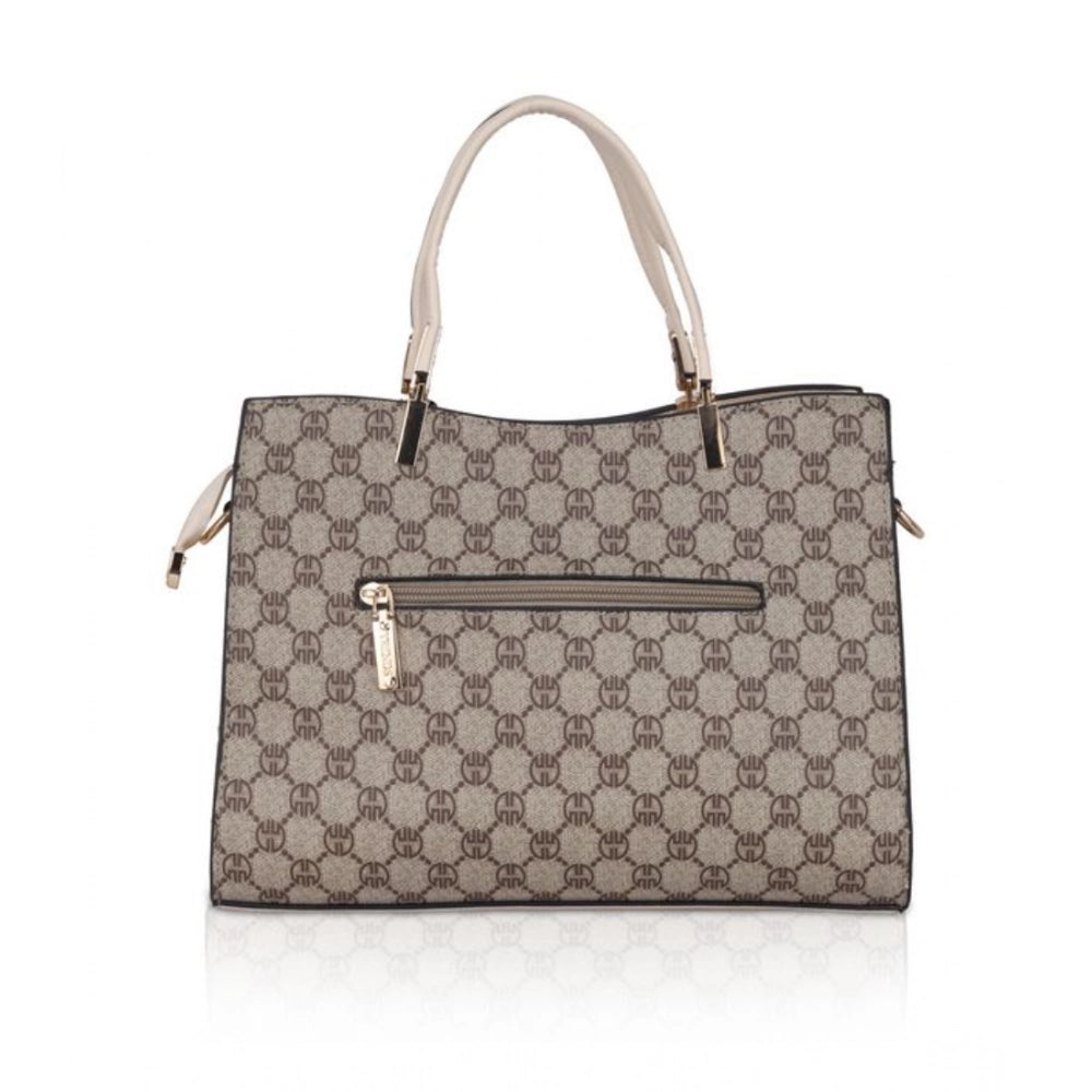 Women’s Faux Leather Printed Handbag – Beige Color