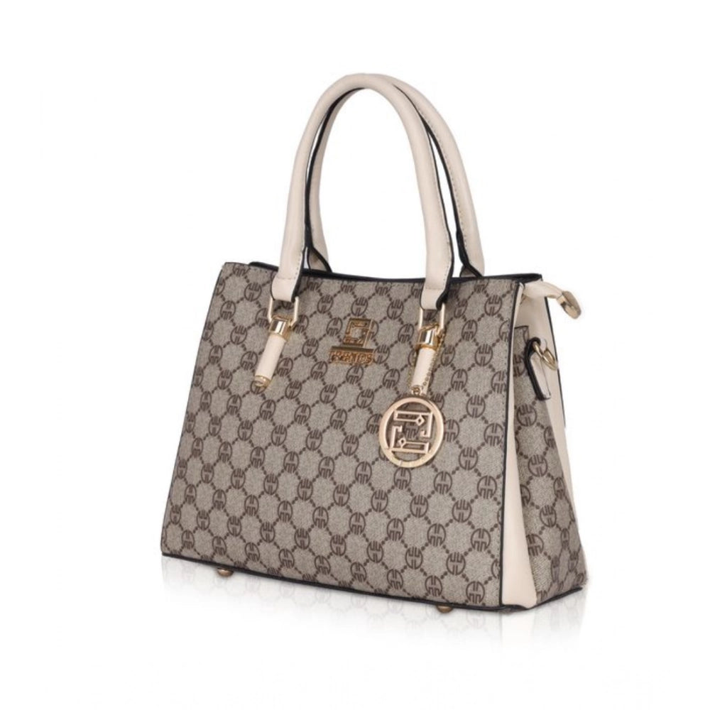 Women’s Faux Leather Printed Handbag – Beige Color