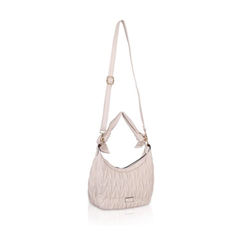 Women’s Faux Leather Textured Handbag – Beige White