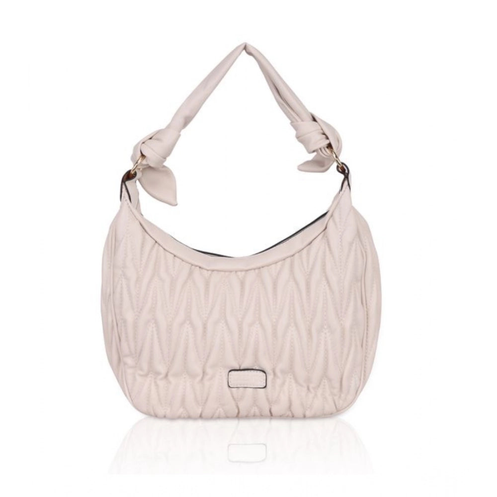 Women’s Faux Leather Textured Handbag – Beige White