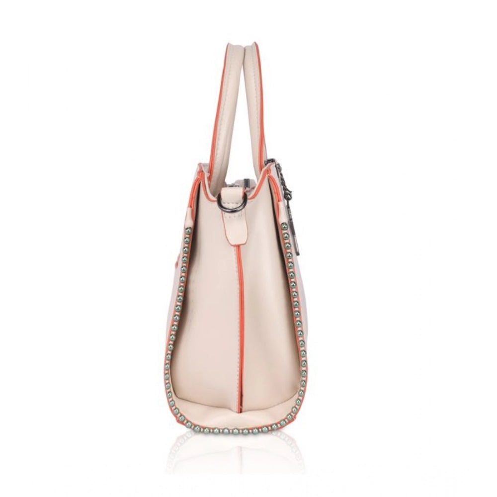 Women’s Faux Leather Handbag – Metal Beads Accent, Pink