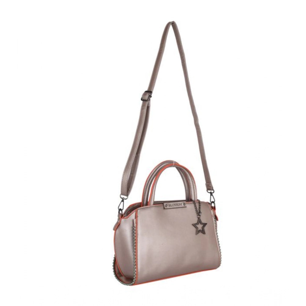 Women’s Faux Leather Handbag – Metal Beads Accent, Bronze