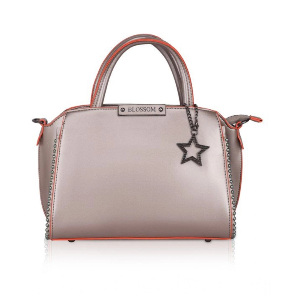Women’s Faux Leather Handbag – Metal Beads Accent, Bronze