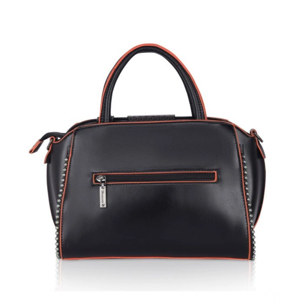 Women’s Faux Leather Handbag – Metal Beads Accent, Black