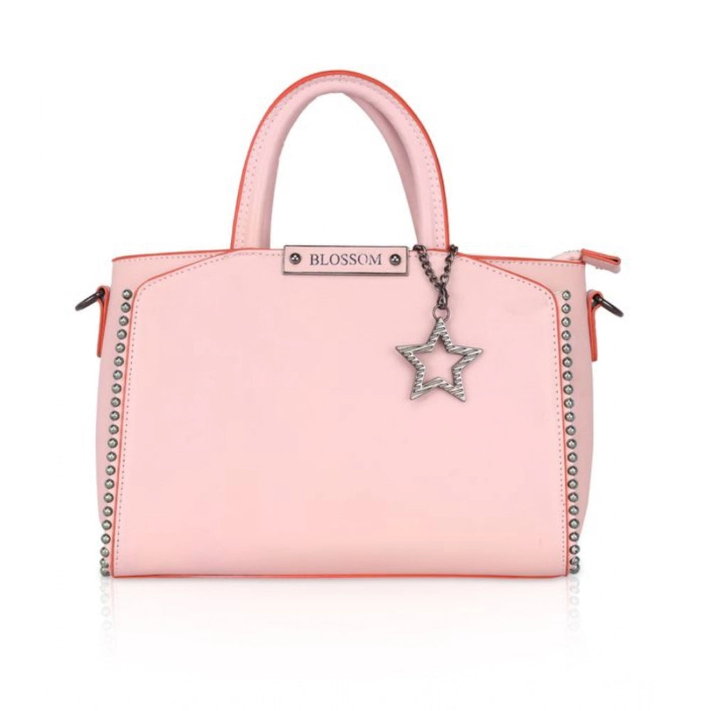 Women’s Faux Leather Handbag – Metal Beads Accent, Pink