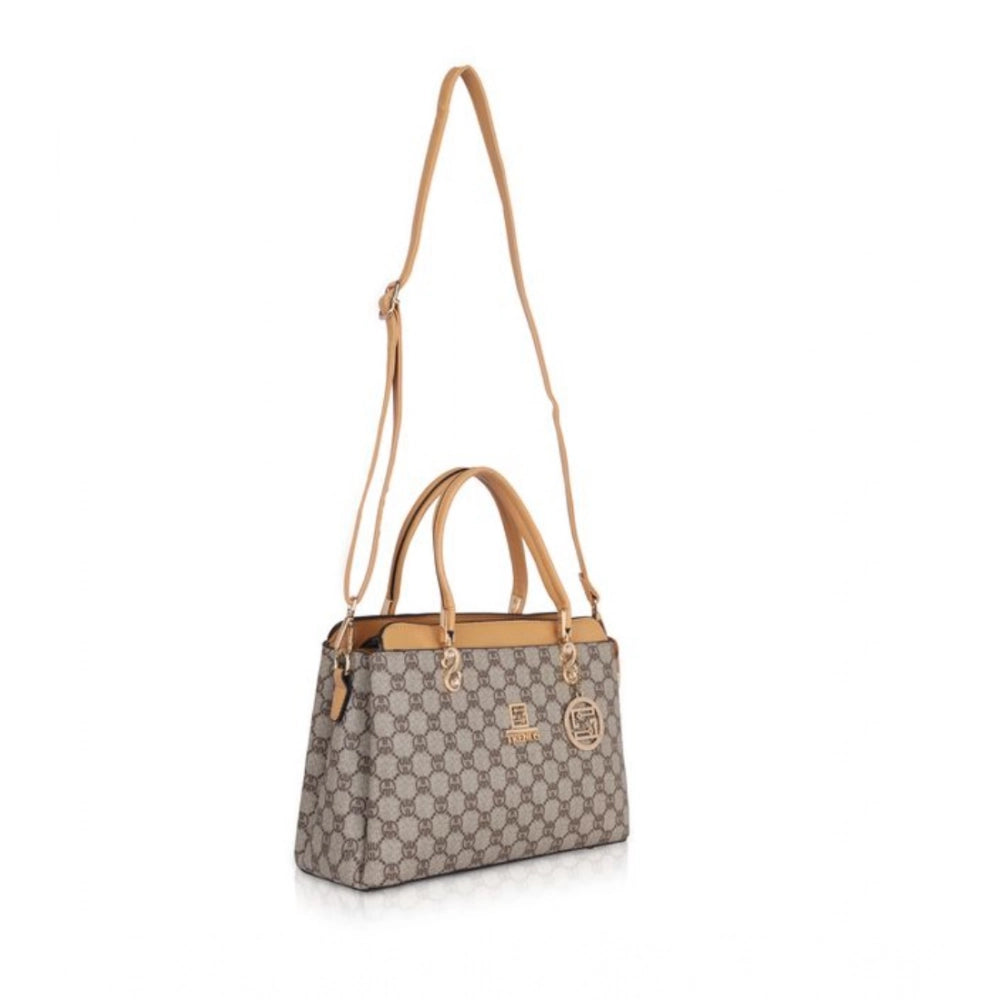 Women’s Faux Leather Printed Handbag – Camel Color