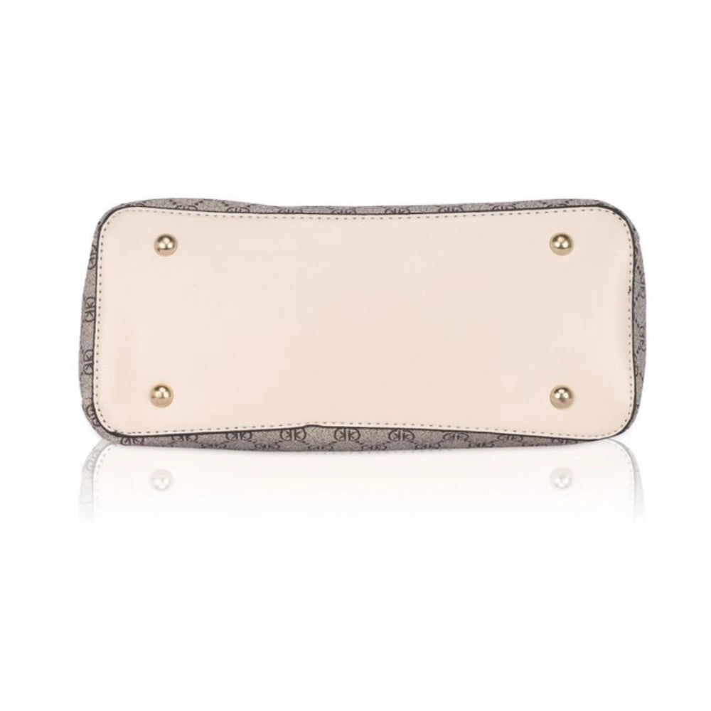 Women’s Faux Leather Printed Handbag – Beige Color
