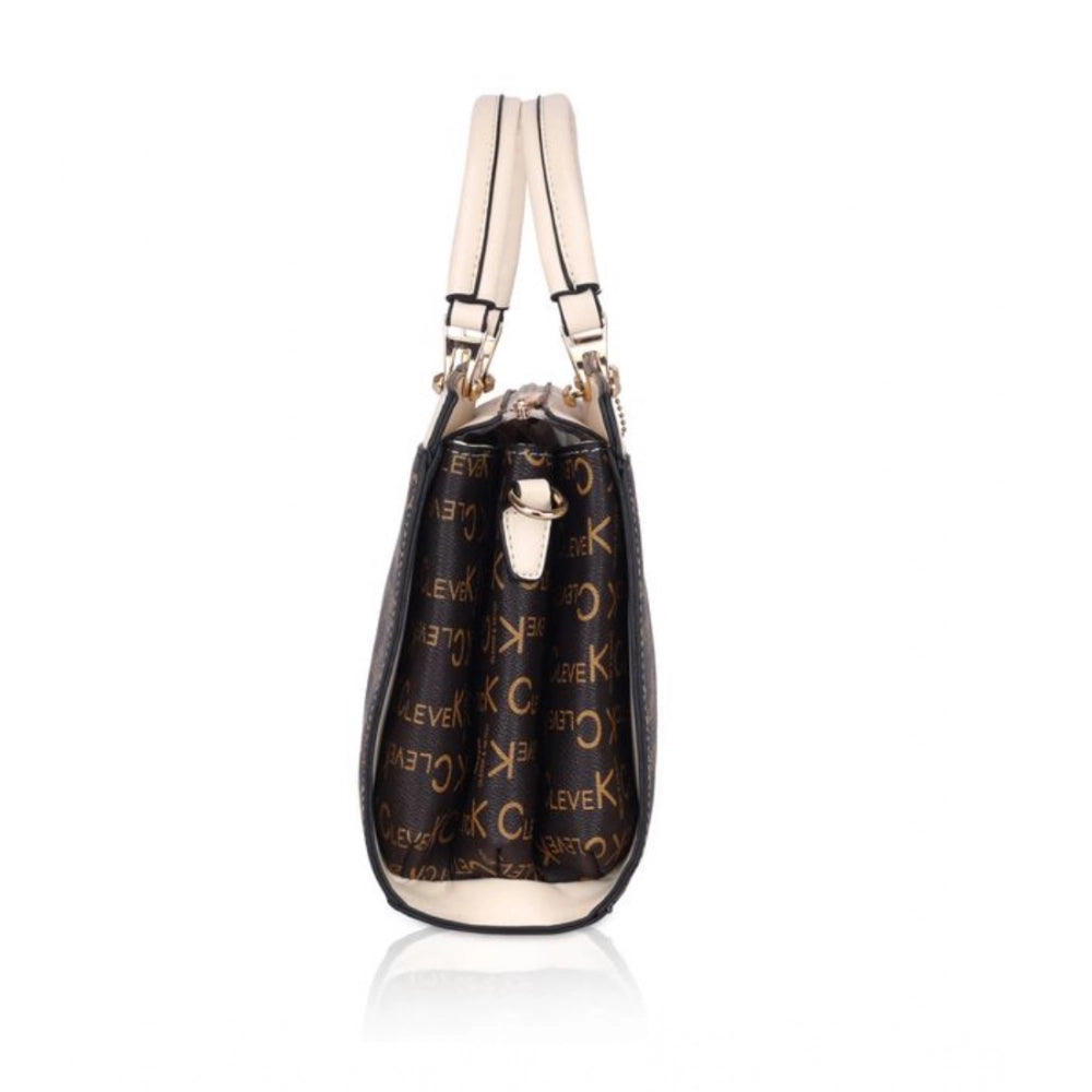 Women’s Faux Leather Printed Handbag – Beige Color