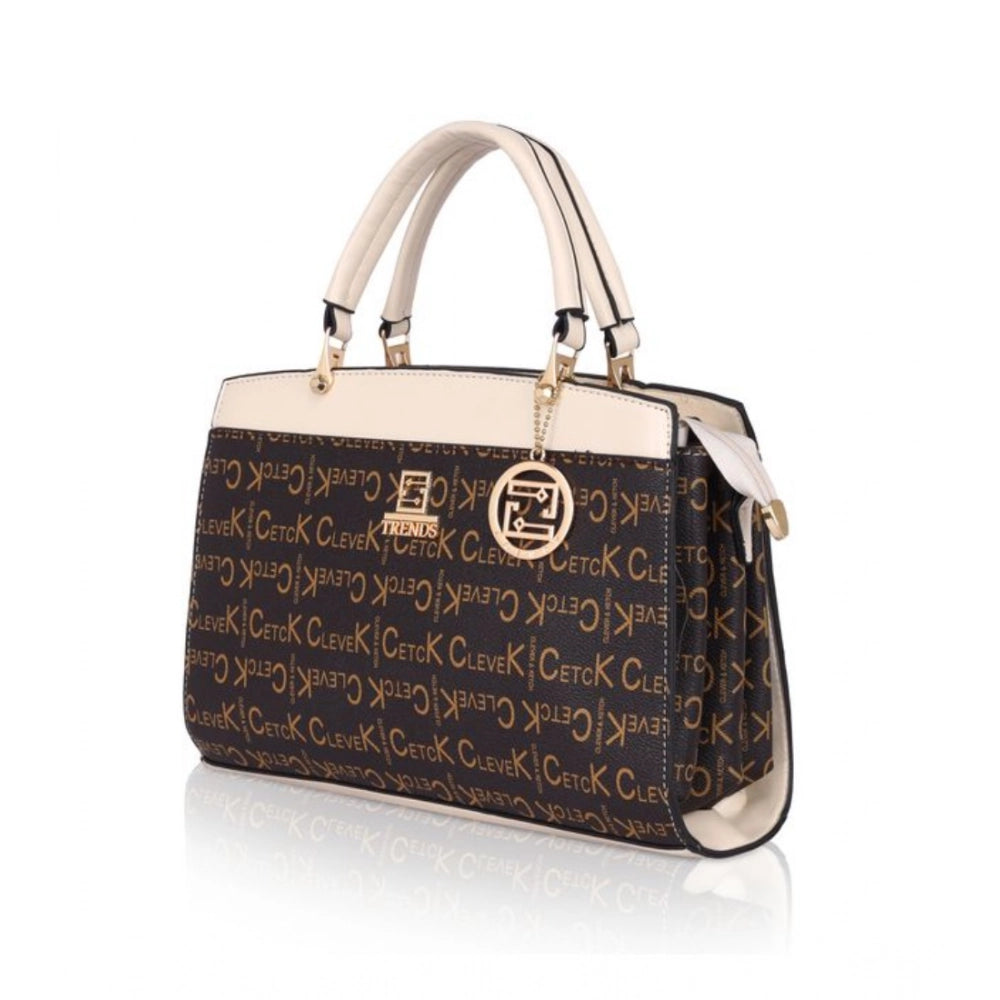 Women’s Faux Leather Printed Handbag – Beige Color
