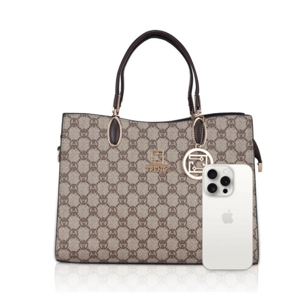 Women’s Faux Leather Printed Handbag – Coffee Color