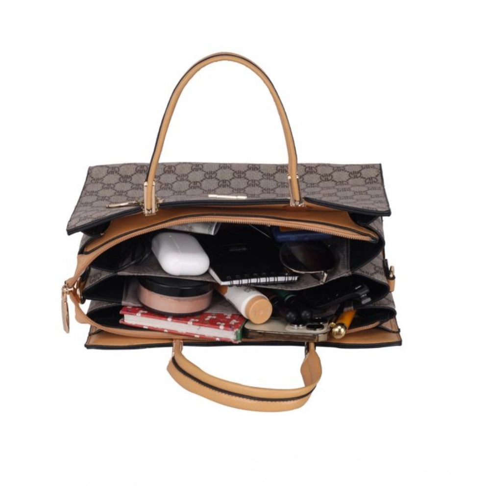 Women’s Faux Leather Printed Handbag – Camel Color