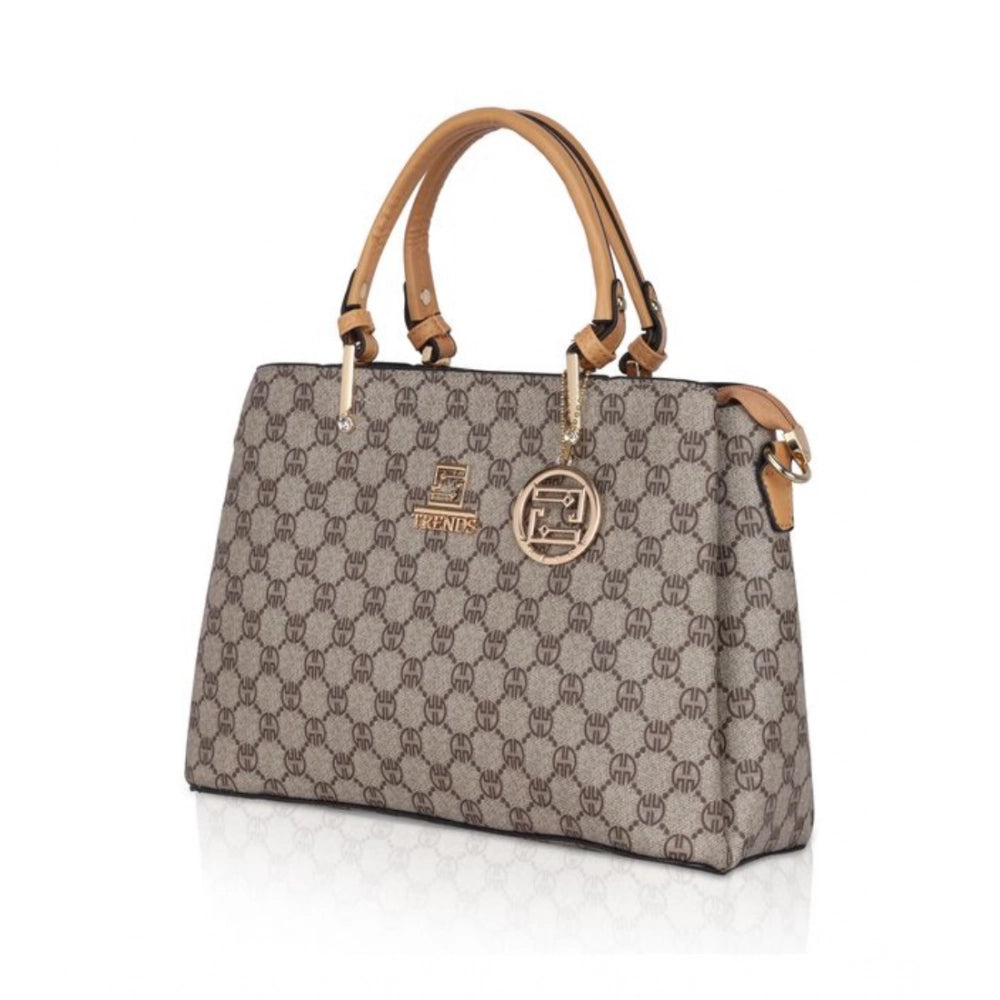 Women’s Faux Leather Printed Handbag – Camel Color