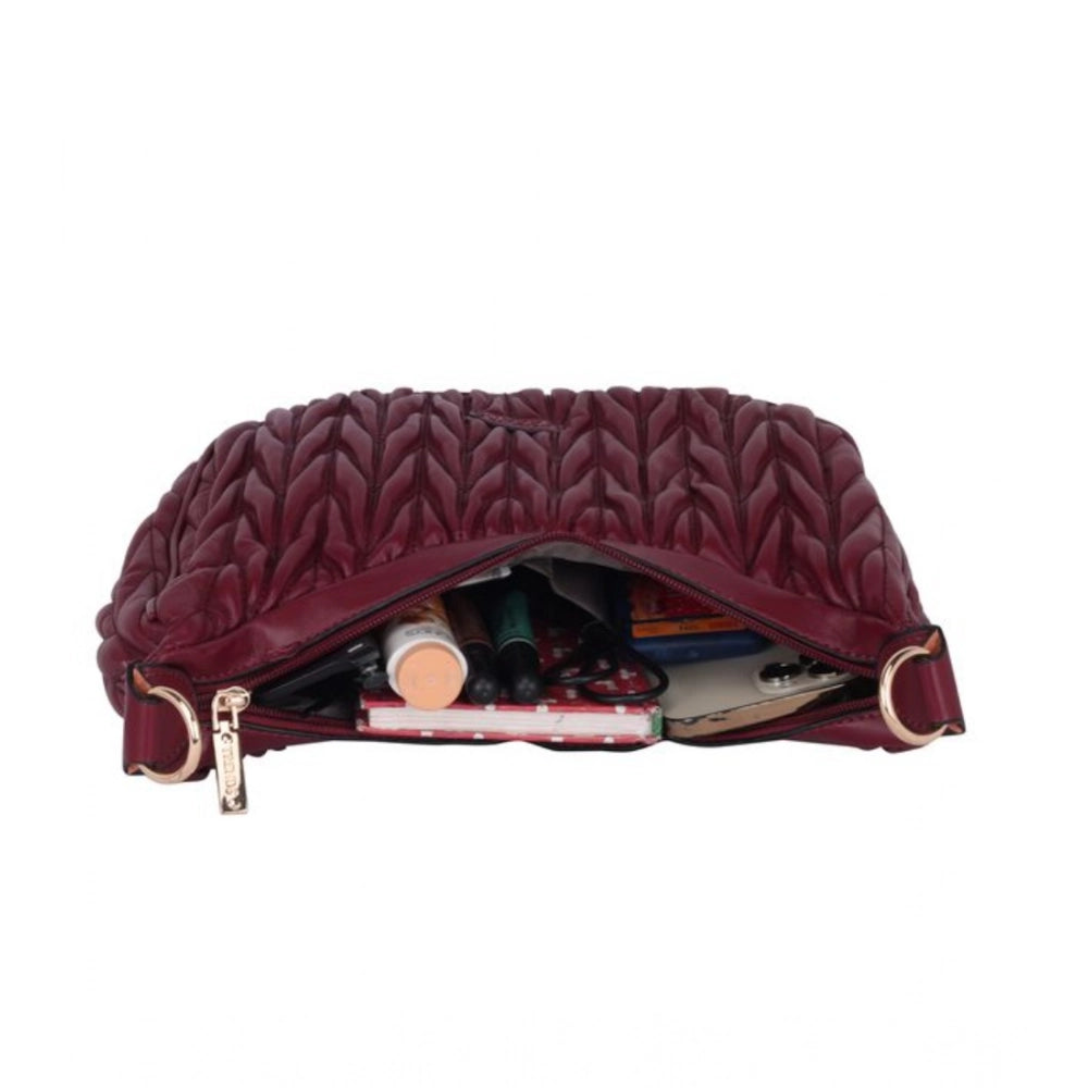 Women’s Faux Leather Textured Handbag – Red