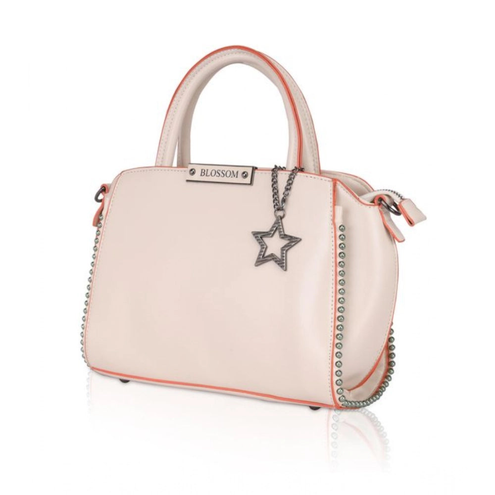 Women’s Faux Leather Handbag – Metal Beads Accent, Pink