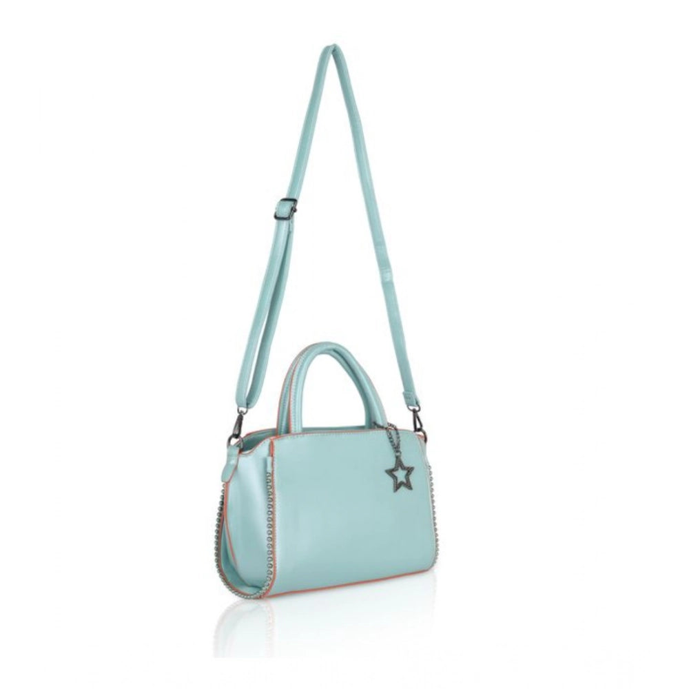 Women’s Faux Leather Handbag – Metal Beads Accent, Green
