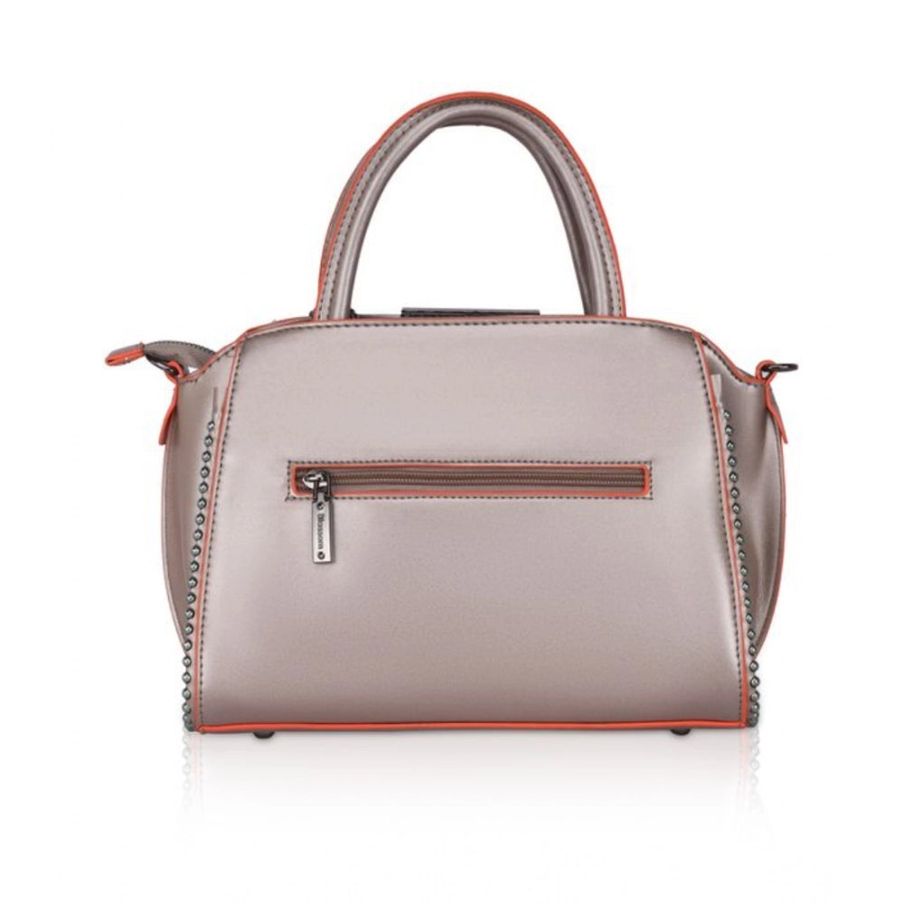 Women’s Faux Leather Handbag – Metal Beads Accent, Bronze