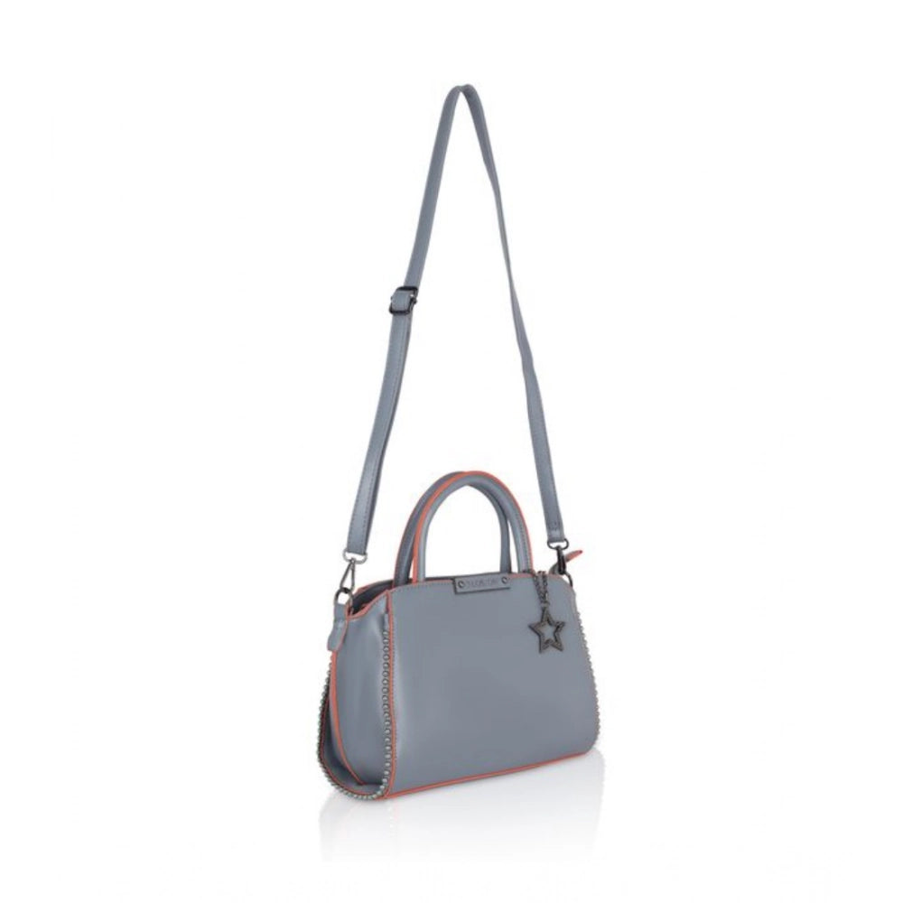 Women’s Faux Leather Handbag – Metal Beads Accent, Grey