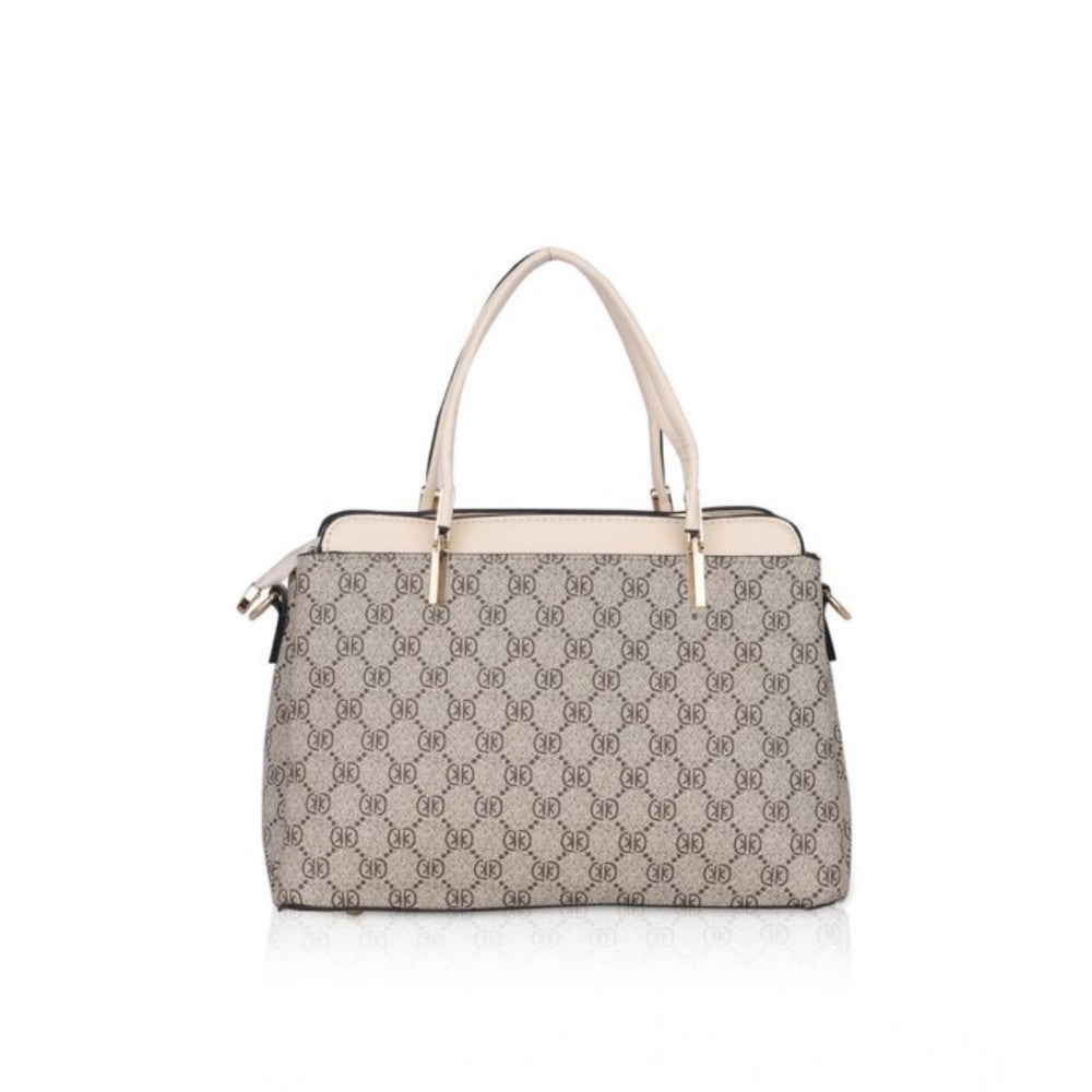 Women’s Faux Leather Printed Handbag – Beige Color