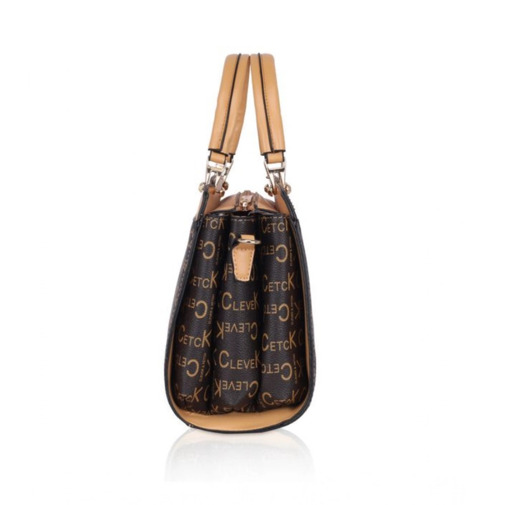 Women’s Faux Leather Printed Handbag – Camel Color